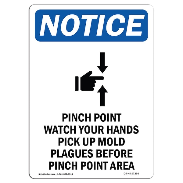 OSHA Sign, Pinch Point Watch With Symbol, 5in X 3.5in Decal, 10PK, 3.5" W, 5" L, Portrait, PK10